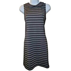 ELLE Dress Small Black White‎ Striped Sleeveless Peter Pan Collar 32" Preowned